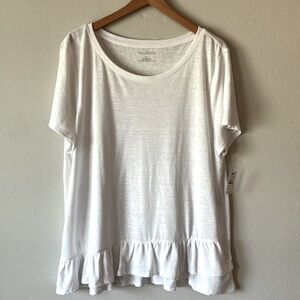 Talbots Linen White Ruffle Short Sleeve T-Shirt, NWT!!